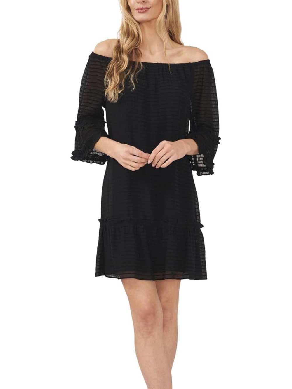 CeCe Black Off the Shoulder Bell Sleeve Drop Waist Shift Mini Dress Size XL NWT